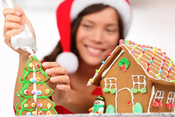 making gingerbread houses, gingerbread houses at Christmas time