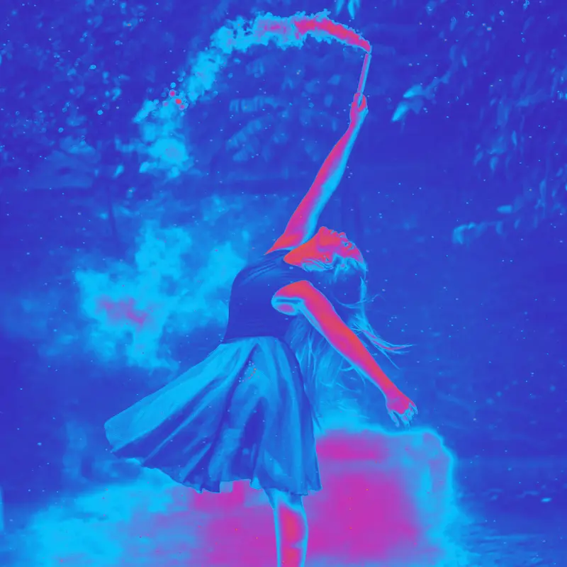 A neon image of a female dancer on stage