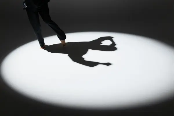 A dancer's silhouette cast within a spotlight, encapsulating the movement and emotion of a Sadler's Wells Dance Company performance, accessible through virtual dance events.