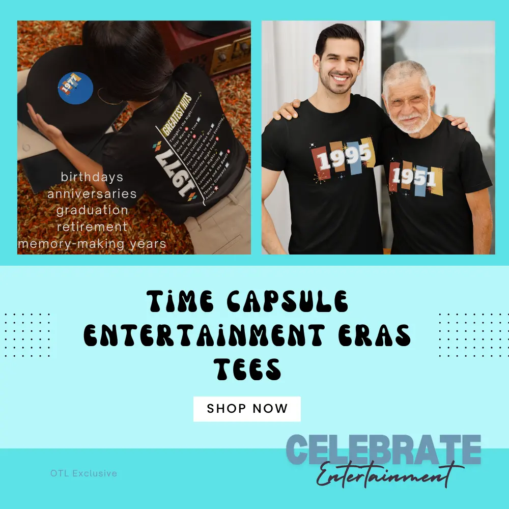 Time Capsule Entertainment Eras Tees celebrating iconic years, perfect for birthdays, anniversaries, and more