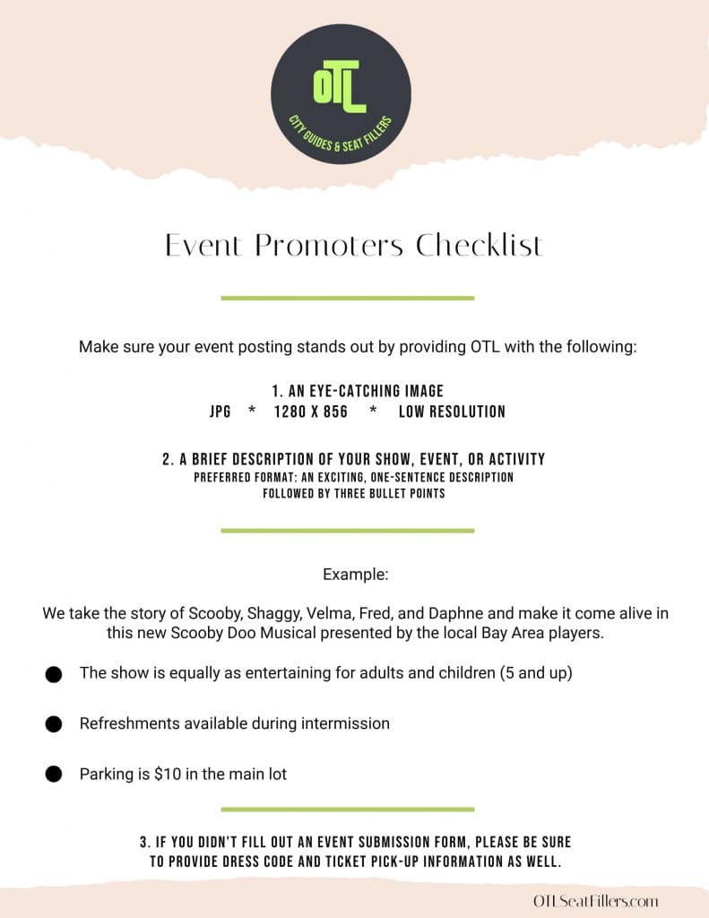 event promoters checklist, info for seat fillers, invite seat fillers, seat filling service
