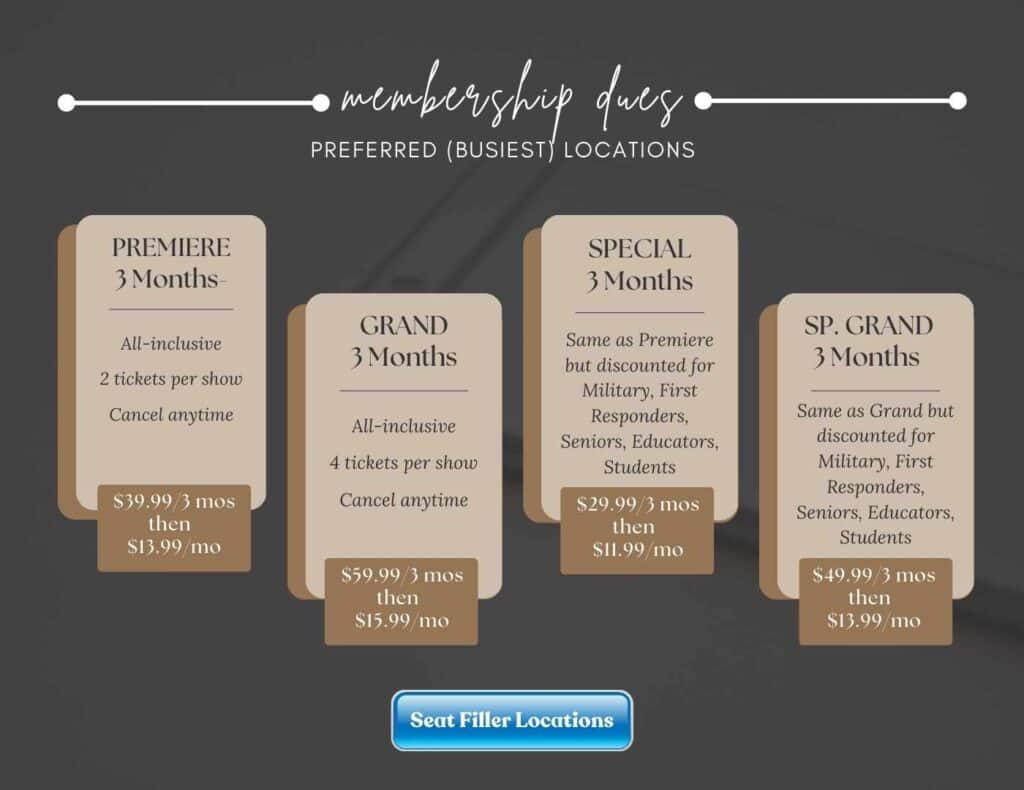 OTL Seat Fillers Pricing All Tickets Included