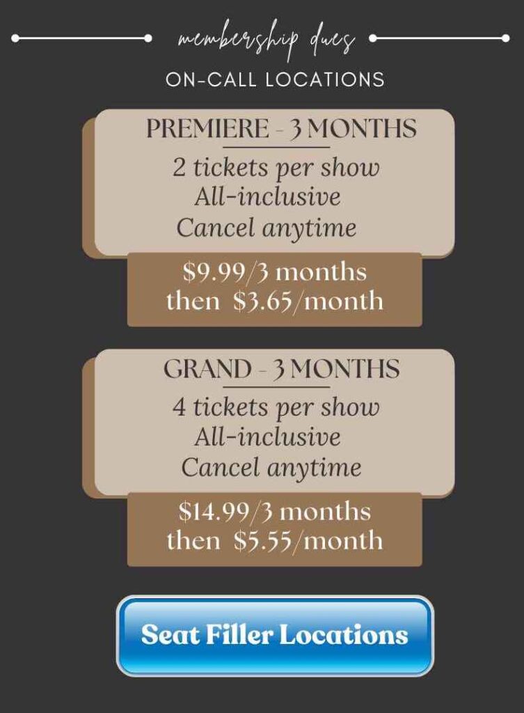 OTL Seat Fillers Pricing All Tickets Included