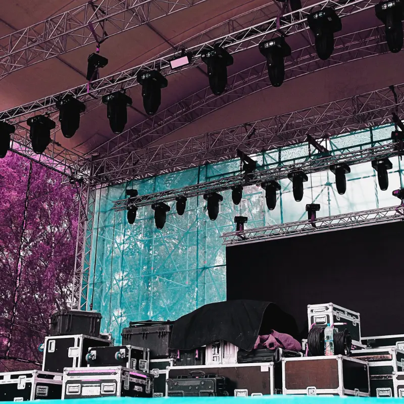 A music stage in the set-up process for a concert