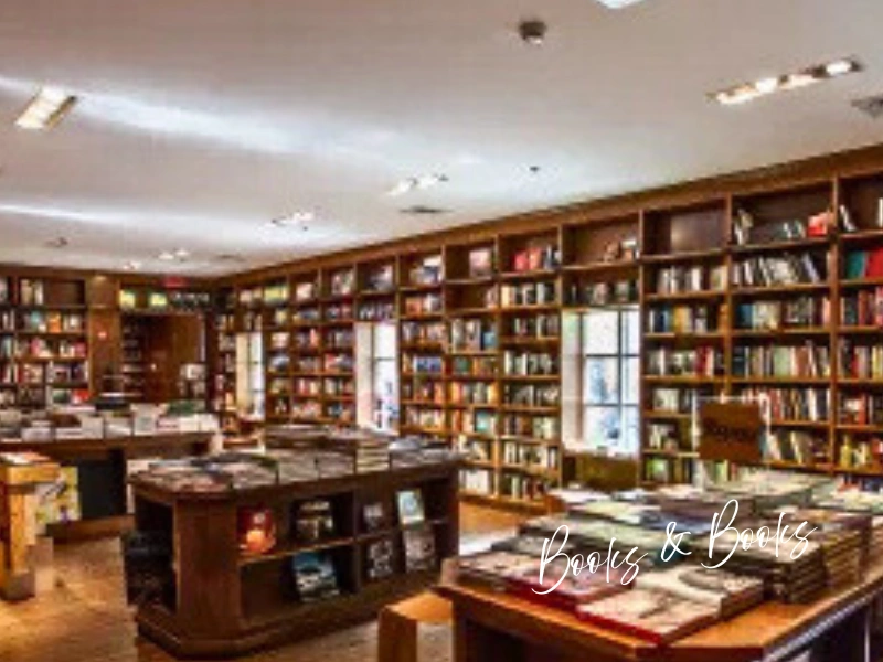 Interior of Books & Books indie bookstore with shelves and display tables, South Florida gift card idea