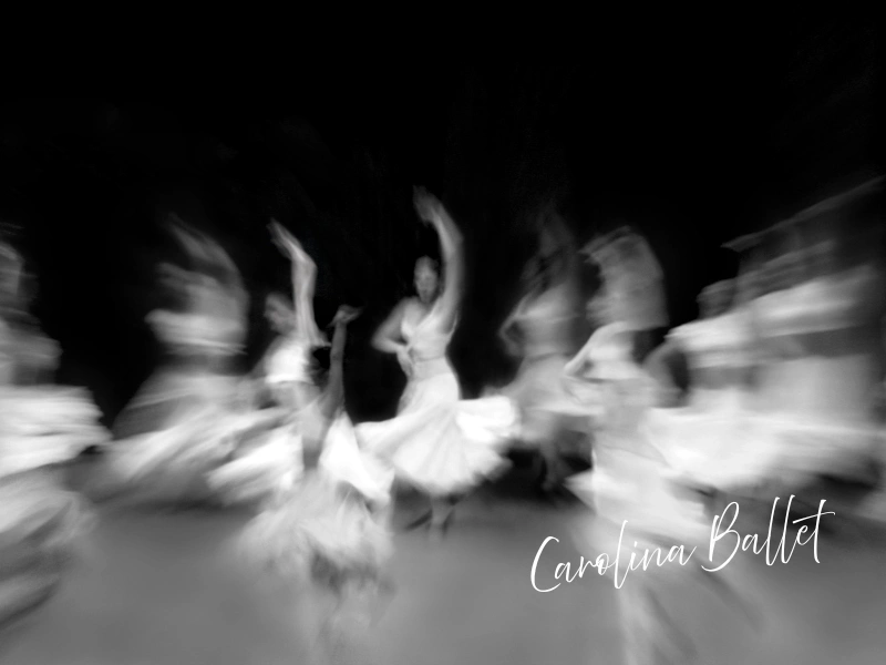 Ballet dancers in motion, black and white artistic photo, Raleigh experience gift