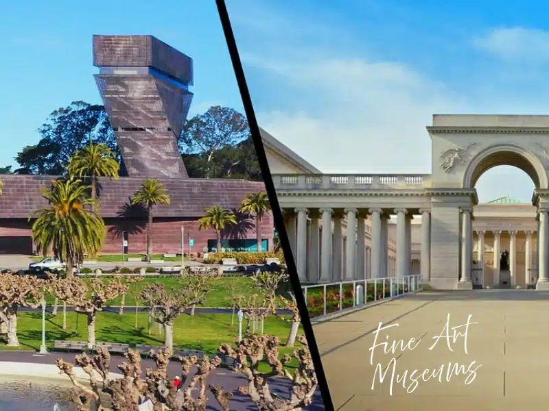Split view of the de Young Museum and the Legion of Honor—San Francisco experience gift idea (Fine Arts Museums membership).
