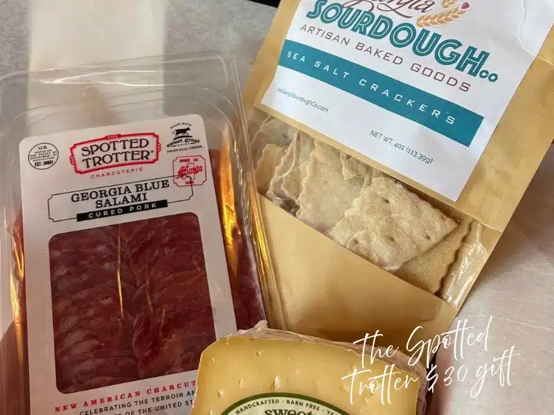 Spotted Trotter $30 Georgia Gift Box with salami, Georgia Sourdough crackers and cheese—Atlanta gift idea under $50.