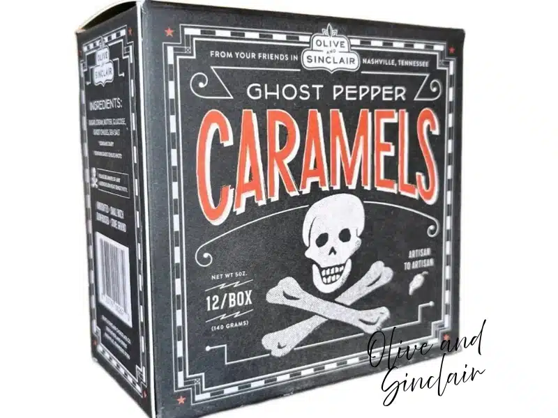 Olive & Sinclair Ghost Pepper Caramels box—Nashville artisan chocolate gift with a spicy kick.