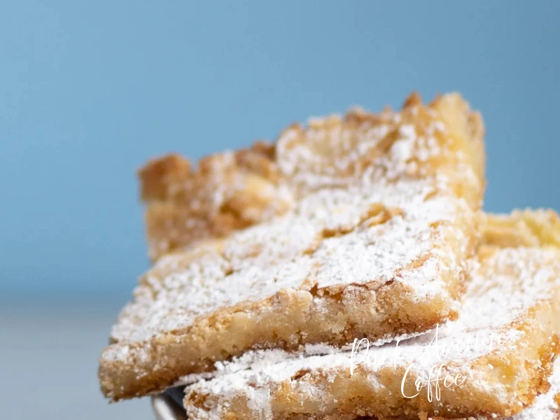 Close-up of St. Louis gooey butter cake squares dusted with powdered sugar, local dessert gift