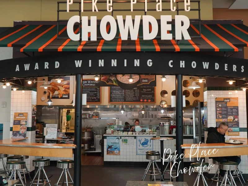 Pike Place Chowder storefront at Pike Place Market, Seattle food gift and gift card idea