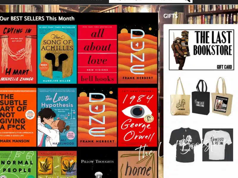 The Last Bookstore Los Angeles—bestseller covers, gift card, and tote/tee merch—LA gift idea for book lovers.