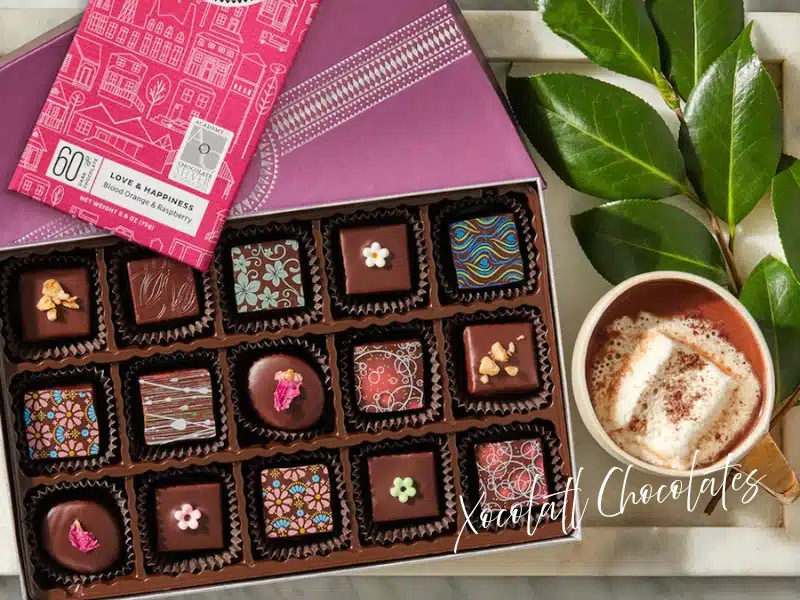 Xocolatl Small Batch Chocolate bonbon box with hot cocoa—Atlanta gift idea for chocolate lovers.