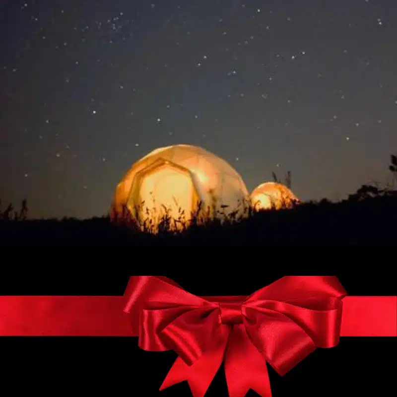 Extreme experience gift – luxury glamping geodome under starry sky in Cornwall UK.