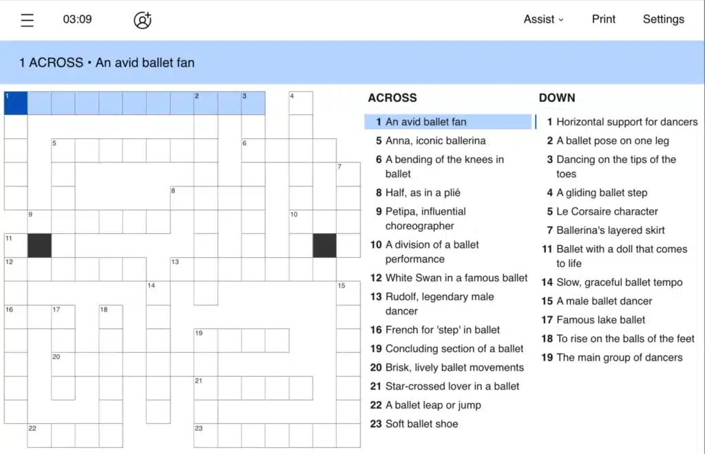 A ballet crossword puzzle.