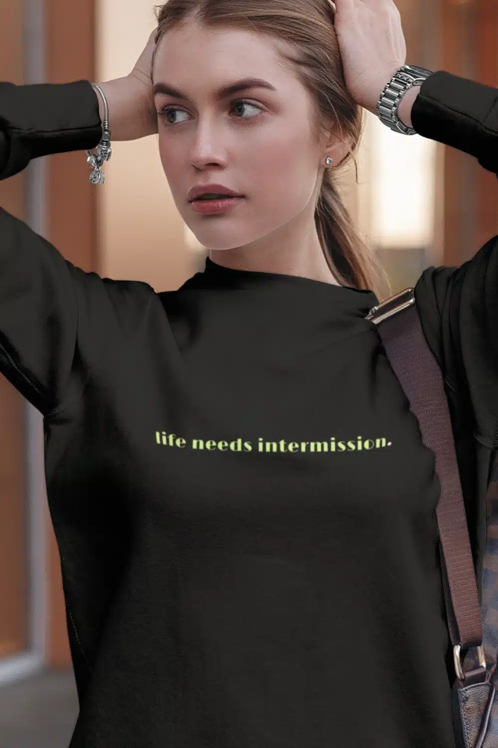 Life Needs Intermission Crewneck Sweatshirt - Green Accent Version by Applausewear by OTL