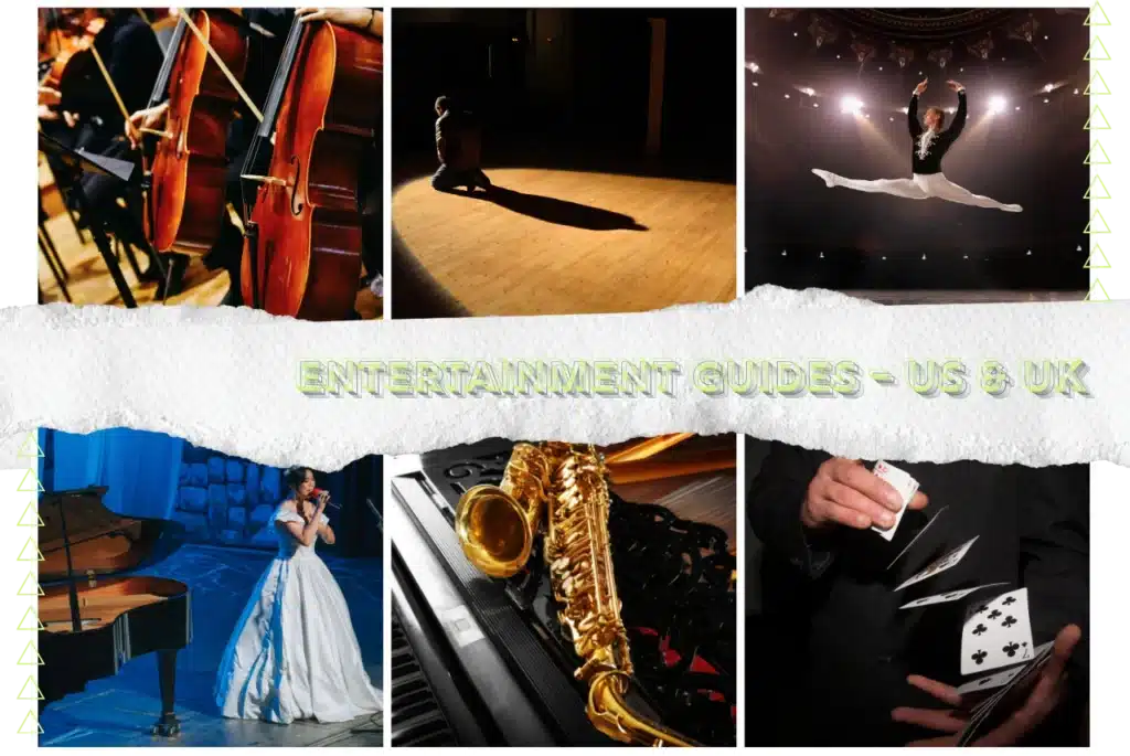 OTL Entertainment Guides featured image with collage of music, ballet, opera, and magic show visuals for US and UK entertainment guides.